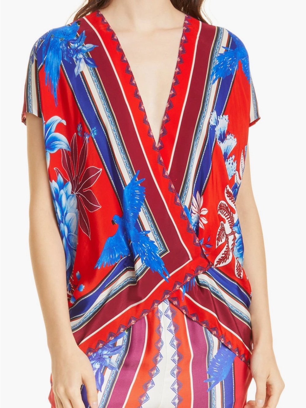 NWT FARM RIO MACAW SCARF OPEN FRONT SHORT SLEEVE BLOUSE